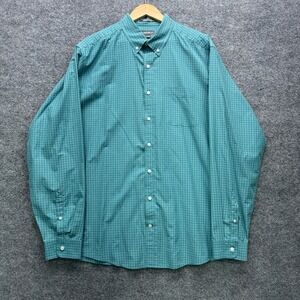 Eddie Bauer Wrinkle Free Relaxed Fit Button Shirt Mens TXL Teal Grid Casual